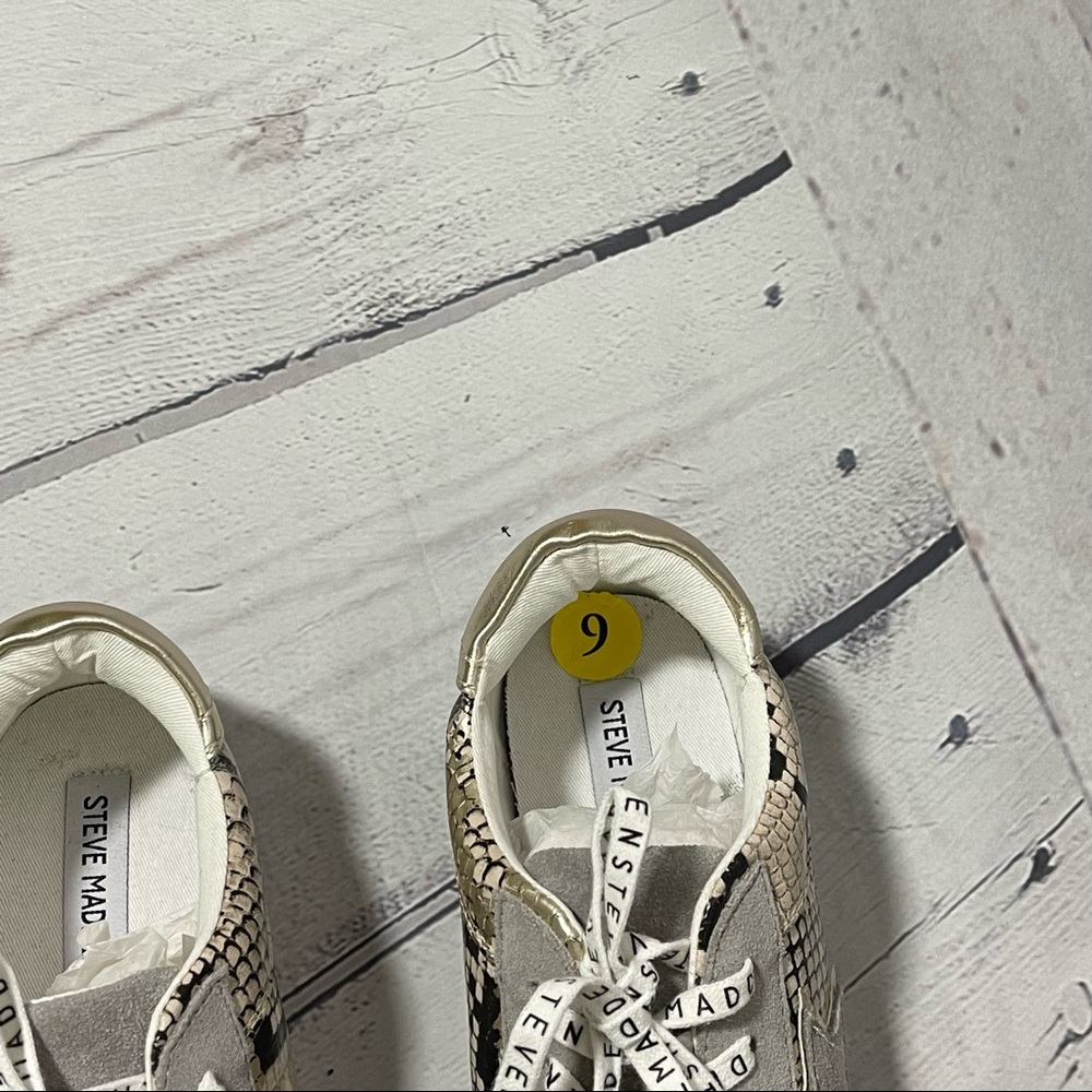 Steve Madden Gray and Gold Snake-Print Low Top Sneakers - Picture 10 of 10